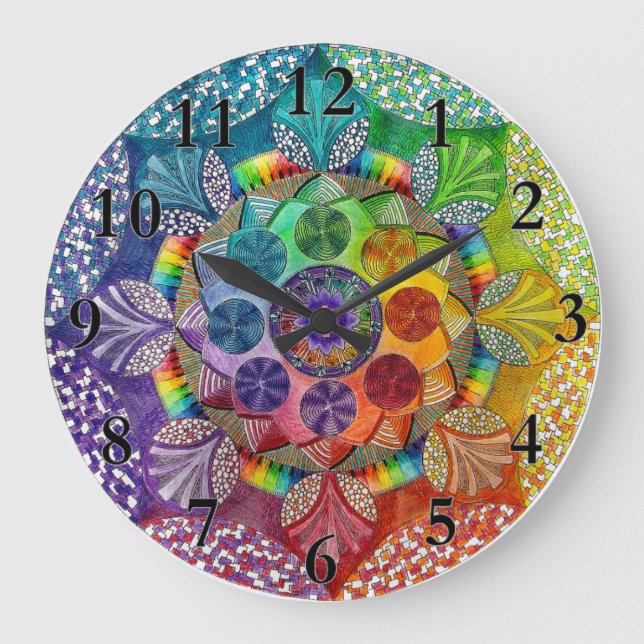 Grande Horloge Ronde Colourful Mandala Wall Clock (Recto)