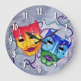Grande Horloge Ronde Comédie et Tragedy Round Wall Clock