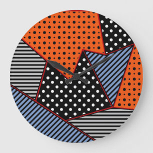 Grande Horloge Ronde Composition géométrique Abstraite : Bleu orange