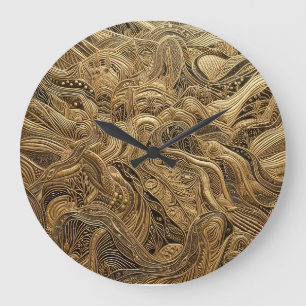 Grande Horloge Ronde Conception abstraite de l'or dimensionnel