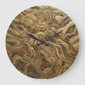 Grande Horloge Ronde Conception abstraite de l'or dimensionnel