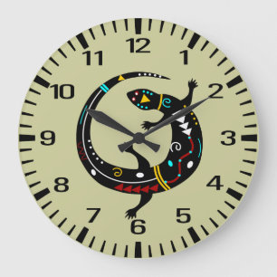 Grande Horloge Ronde Conception aztèque personnalisée de lézard de