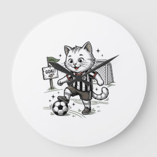 Grande Horloge Ronde Conception de chemise de gravure de chat de footba