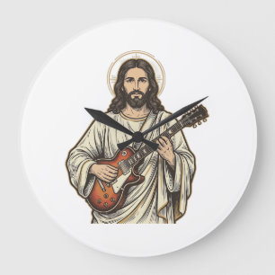 Grande Horloge Ronde Conception de chemise de gravure de guitariste sac