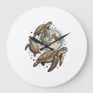 Grande Horloge Ronde Conception de chemise de gravure de tortue de mer