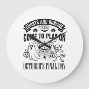 Grande Horloge Ronde Conception de chemise Halloween Fantômes et Gobeli