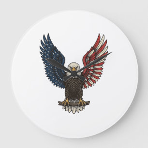 Grande Horloge Ronde Conception de chemise vectorielle aigle patriotiqu