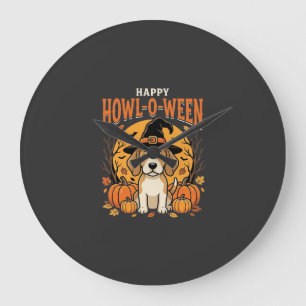 Grande Horloge Ronde Conception de chien de citrouille de Beagle Hallow