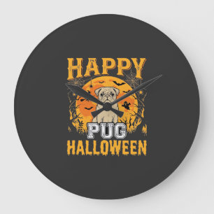 Grande Horloge Ronde Conception de chien effrayant Halloween Pug heureu
