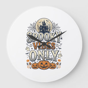 Grande Horloge Ronde Conception de citrouille fantôme Halloween Vibes S