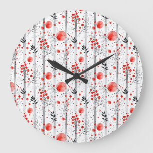 Grande Horloge Ronde Conception de cottage rouge et vert cosy en hiver