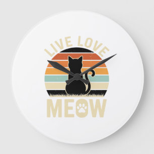 Grande Horloge Ronde Conception de coucher de soleil de chat vintage Li