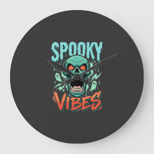 Grande Horloge Ronde Conception de crâne de fantôme Halloween Vibes eff