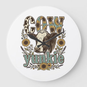 Grande Horloge Ronde Conception de ferme de tournesol Yunkie vache vint