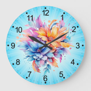 Grande Horloge Ronde Conception de fleurs florales à l'aquarelle-24683
