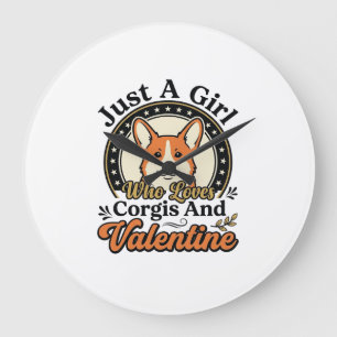 Grande Horloge Ronde Conception de la Saint-Valentin Corgi pour les ama