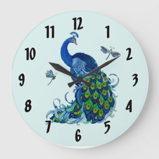 Grande Horloge Ronde Conception de l'horloge ronde Peacock et Dragonfly