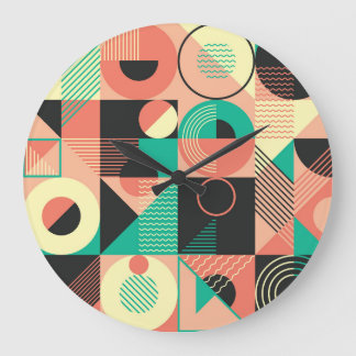 Grande Horloge Ronde Conception de Motif géométrique rétro