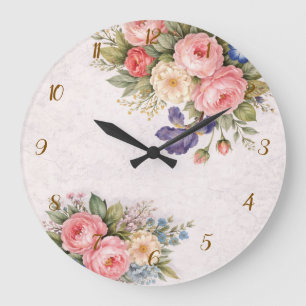 Grande Horloge Ronde Conception de rose florale personnalisée vintage r