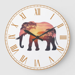 Grande Horloge Ronde Conception de silhouette d'éléphant à double expos