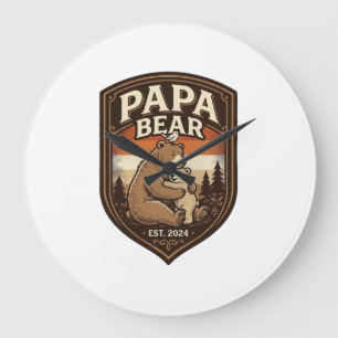 Grande Horloge Ronde Conception de t-shirt avec ours Papa Bear Vintage
