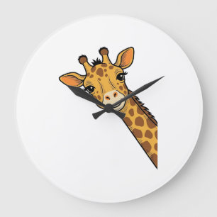 Grande Horloge Ronde Conception de T-shirt de girafe qui regarde discrè