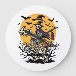 Grande Horloge Ronde Conception de T-shirt Halloween dinosaure squelett
