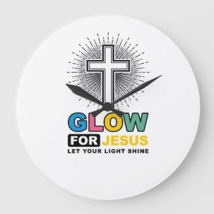 Grande Horloge Ronde Conception de t-shirt lumineux Croix chrétienne Br