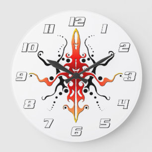 Grande Horloge Ronde Conception de tatouage Tribal Masque Rouge Abstrai