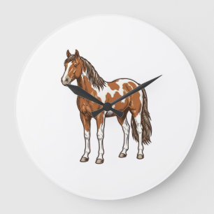 Grande Horloge Ronde Conception de vecteur de cheval Pinto gravé antiqu