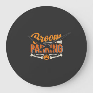 Grande Horloge Ronde Conception de vecteur de parking balai Halloween_1