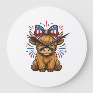 Grande Horloge Ronde Conception de vecteur de vache Highland patriotiqu