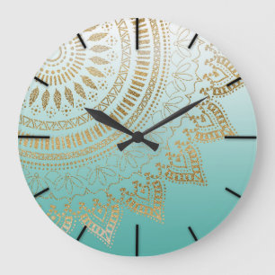 Grande Horloge Ronde Conception élégante de mandala tribal assez tiré