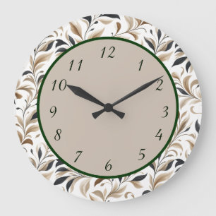 Grande Horloge Ronde Conception élégante de motif de feuille botanique