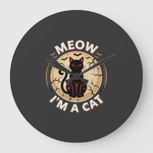 Grande Horloge Ronde Conception graphique de chat Meow Halloween_1