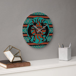 Grande Horloge Ronde Conception Kokopelli de sud-ouest de turquoise