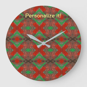 Grande Horloge Ronde Conception rouge et verte psychédélique carrelé