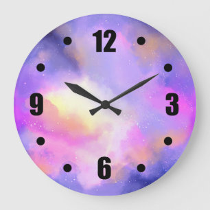 Grande Horloge Ronde Conception spatiale Abstraite en rose violet et ja
