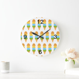 Grande Horloge Ronde cône crème glacée coloré