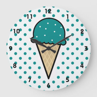 Grande Horloge Ronde Cône turquoise vert crème glacée