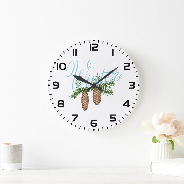 Grande Horloge Ronde Cônes de pin d'hiver (Créateur téléchargé)