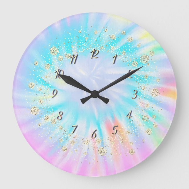 Grande Horloge Ronde  Confetti Rainbow Tie Dye tendance (Recto)