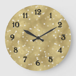 Grande Horloge Ronde Confettis Bokeh Doré Rêveur