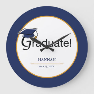 Grande Horloge Ronde Congratulations Graduate, Hat, Tassel, Blue, Gold