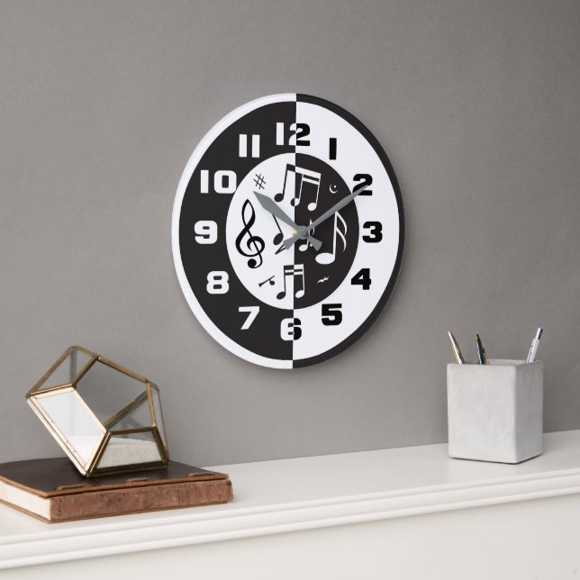 Grande Horloge Ronde Contemporain noir et blanc design (Bureau)