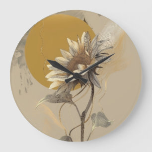 Grande Horloge Ronde Contour de tournesol minimaliste neutre