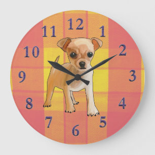 Grande Horloge Ronde Contour et peinture numérique d'un chiot de