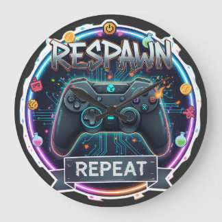 Grande Horloge Ronde Contrôleur Gamer Respawn et Repeat