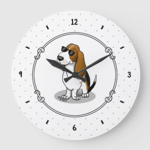 Grande Horloge Ronde Cool Basset Hound chien et lunettes de soleil (tri