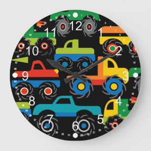 Grande Horloge Ronde Cool Monsters Camions Transport Cadeaux pour garço